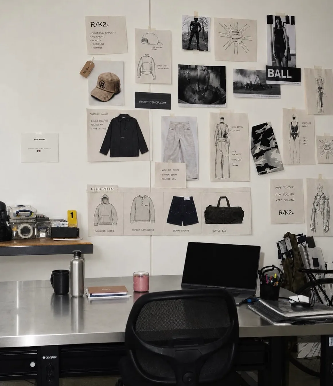 The R/K2 studio wall with sketches and swatches